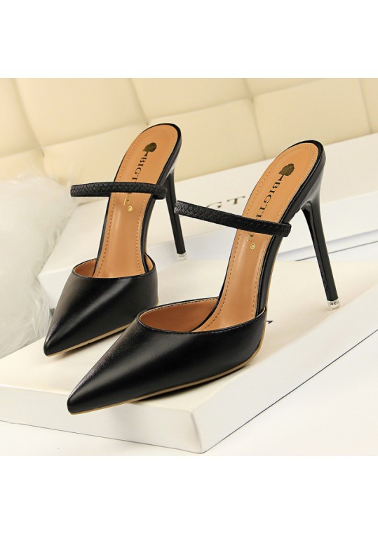 Women Fashion Sexy PU Solid Color Pointed Toe Stiletto Heel 